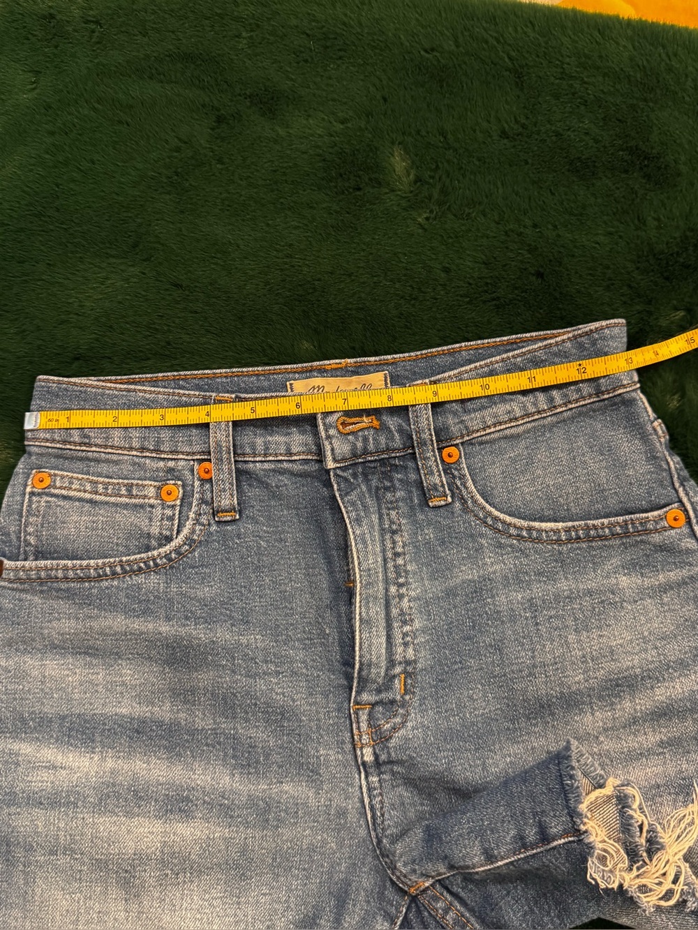 Madewell High-Rise Denim Shorts Size 24 Medium Blue Wash Raw Hem Frayed Cutoff - Picture 9 of 11